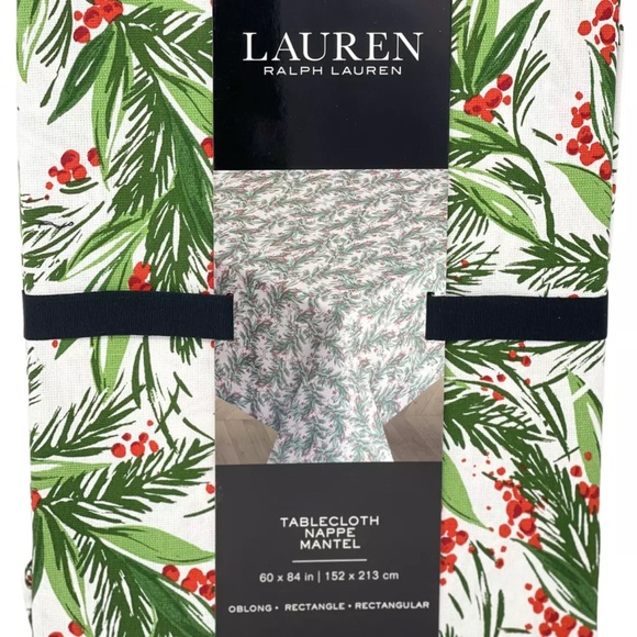 RALPH LAUREN 60" x 84" Cedar Berry & Mistletoe Christmas Holiday Tablecloth NEW - Picture 1 of 3